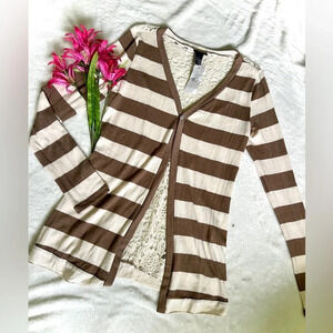 Rue21 NWT Tan & Cream Striped Lace Cardigan - Small